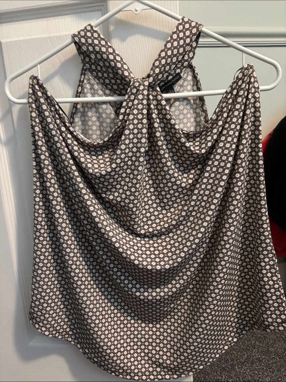 Adrianna Papell Brown and White Geometric Dot Blouse